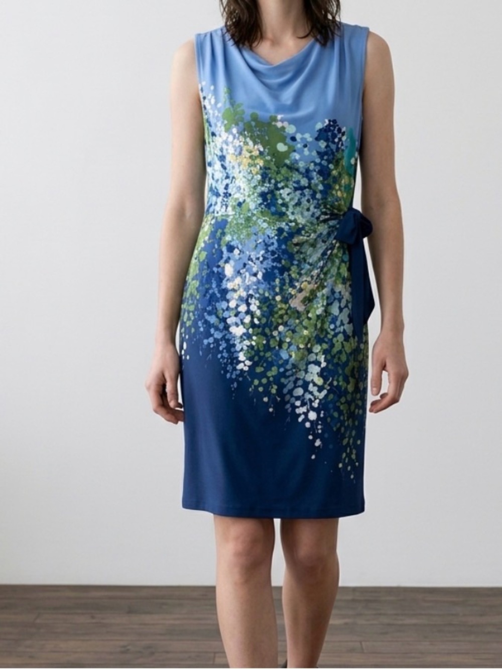 Apt. 9 Blue & Green Floral Drape Dress. Tie on side. Size PM